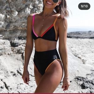 High waisted Black Multicolor Bikini